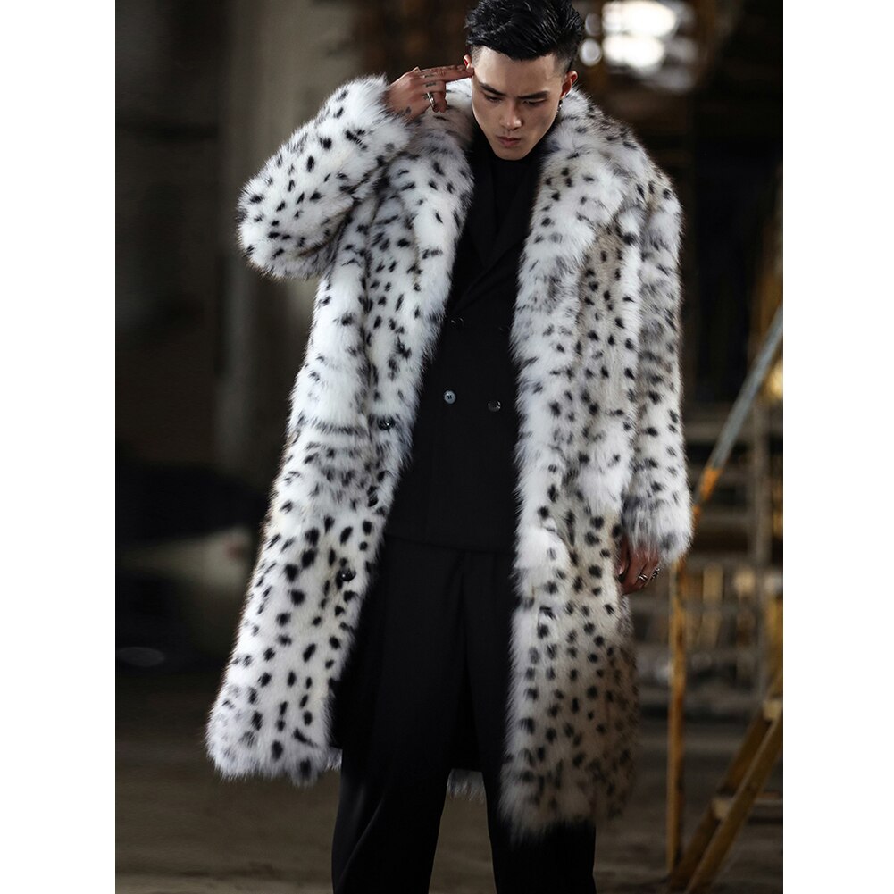 White Leopard Pattern Real Fox Fur Long Coat