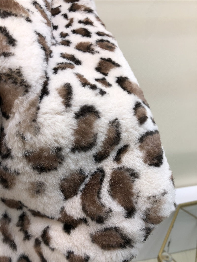 Leopard Pattern Real Rex Rabbit Fur Crop Coat