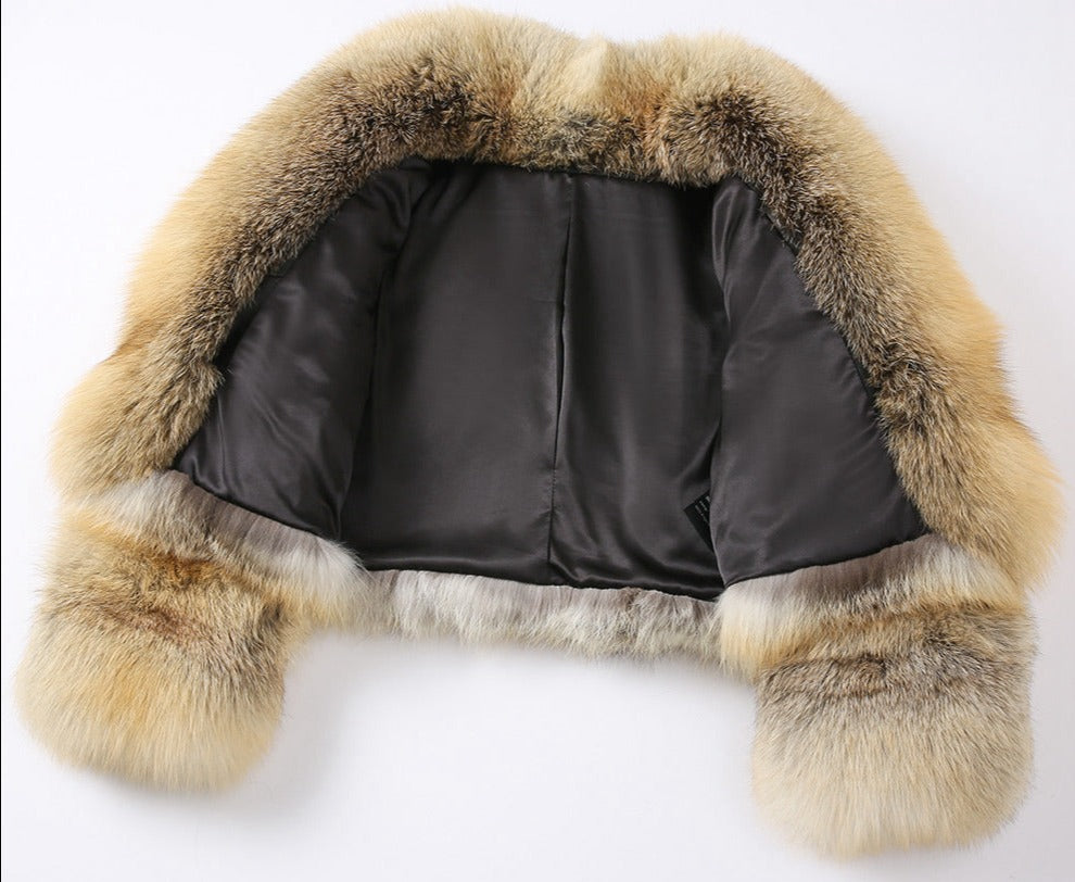 Real Fox Fur Big Turn-Down Collar Waist Coats