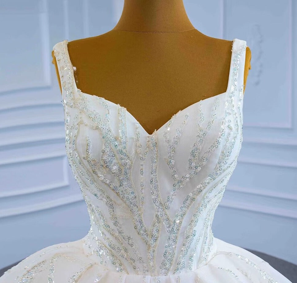 Luxury White Sparkle Sleeveless Lace Up Wedding Dress