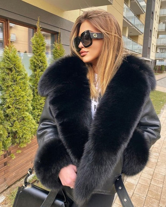 Genuine Leather Jackets Real Fur Big Collar & Liner
