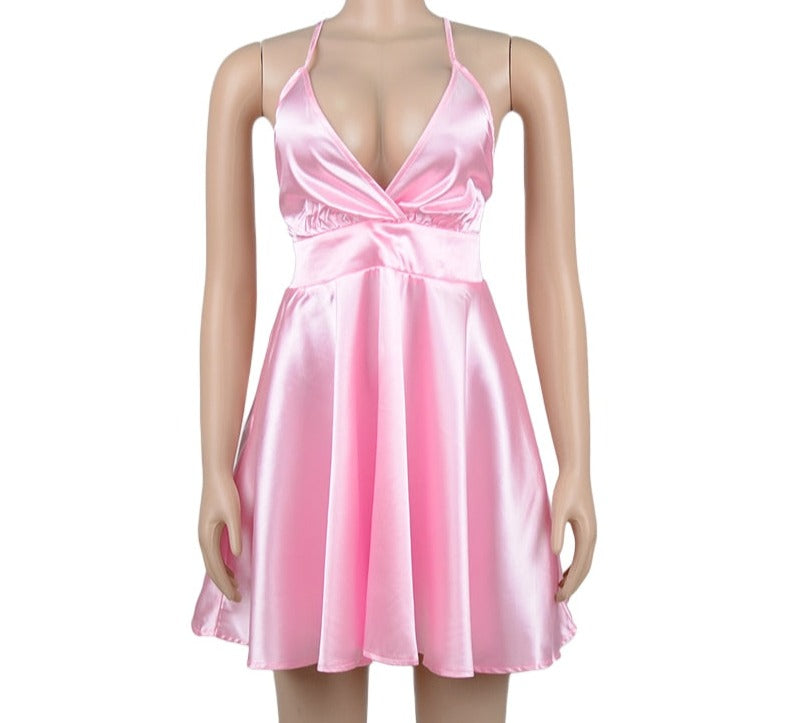 Satin Sleeveless Mini Dresses