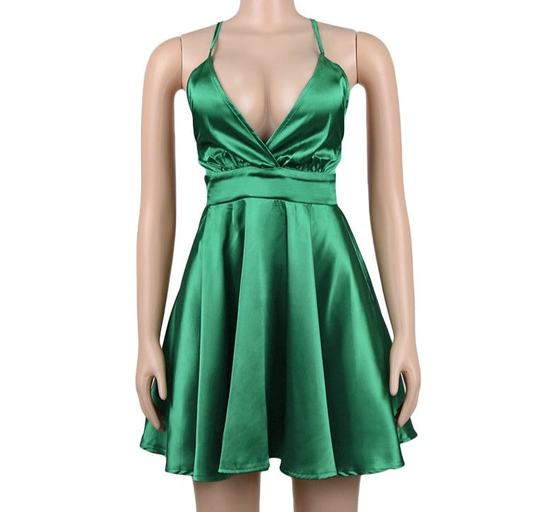 Satin Sleeveless Mini Dresses