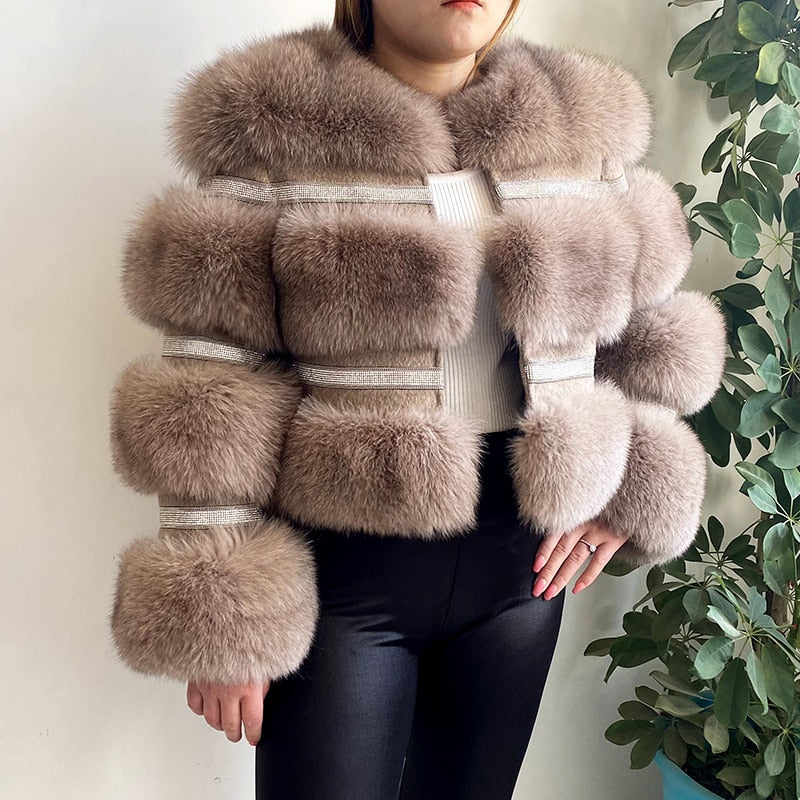 Real Fox Fur Crystal Diamond Jackets