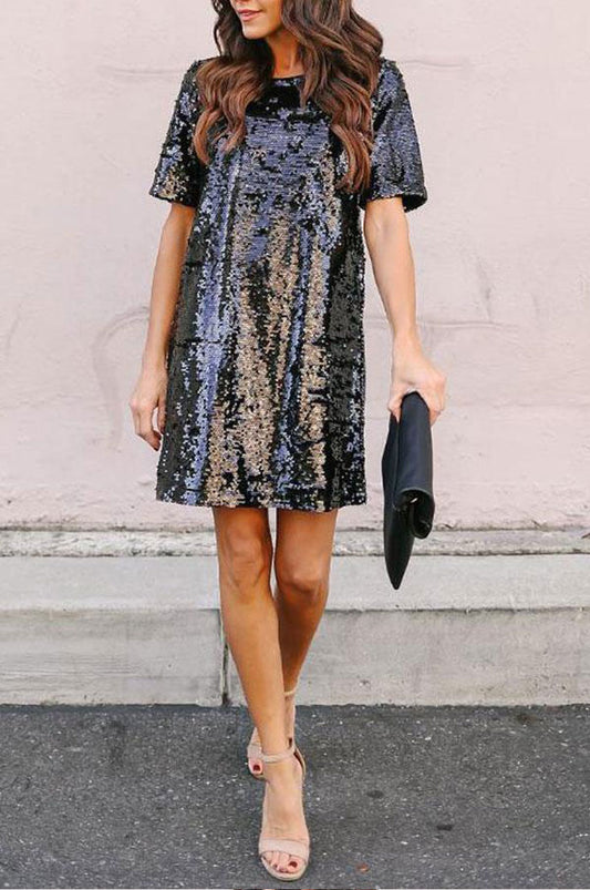 Sequin Short Sleeves Loose Dresses