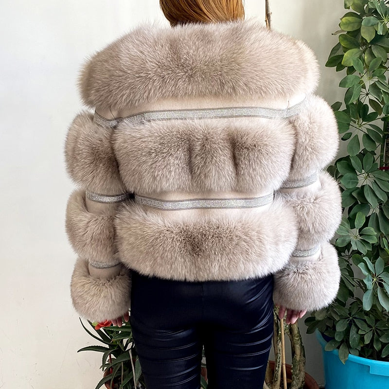 Real Fox Fur Crystal Diamond Jackets