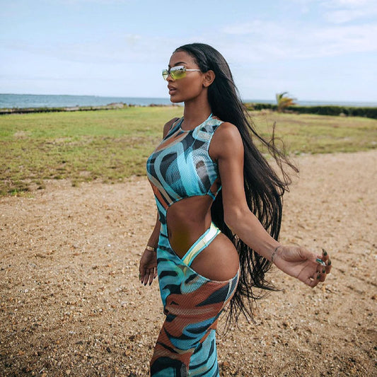 Mesh Hollow Side Beach Dress