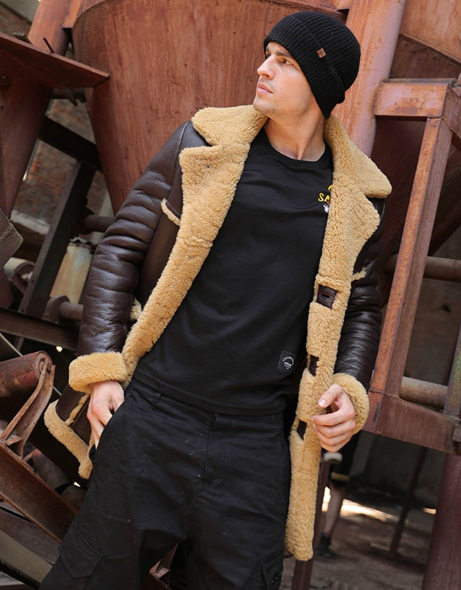 Genuine Leather Real Shearling Fur Lining/Trim Mid Coats