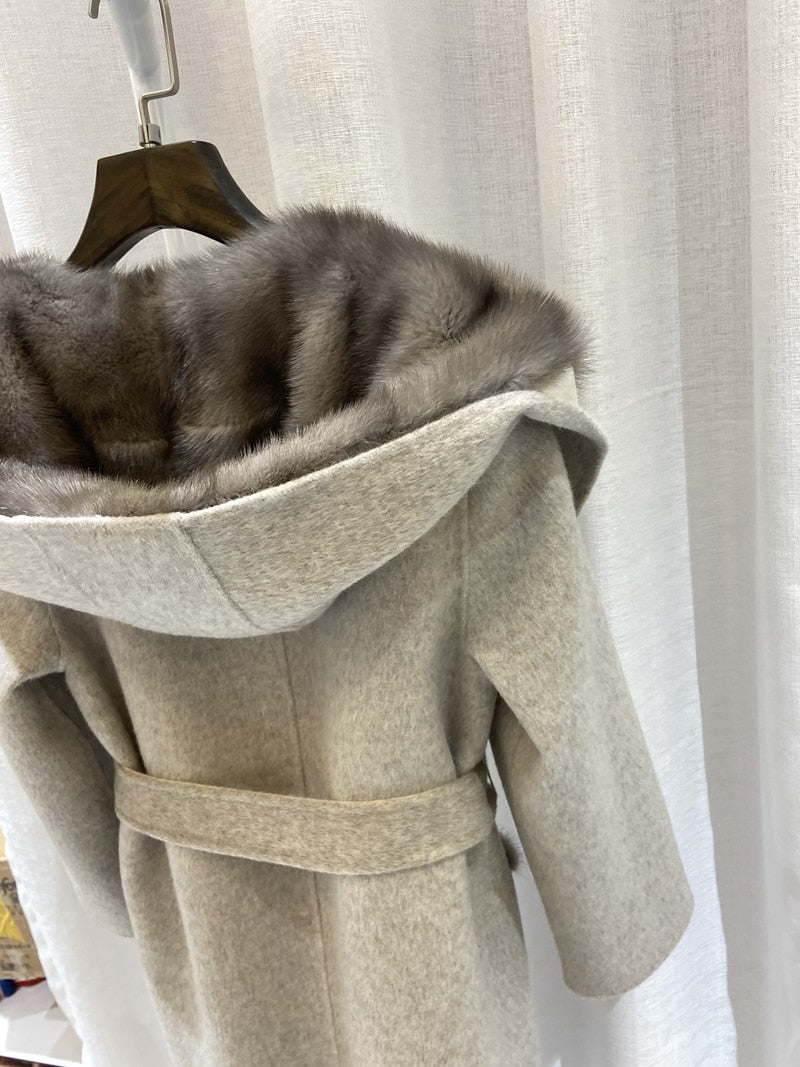 Cashmere Duck Down Coats Real Mink Fur Collar Parka