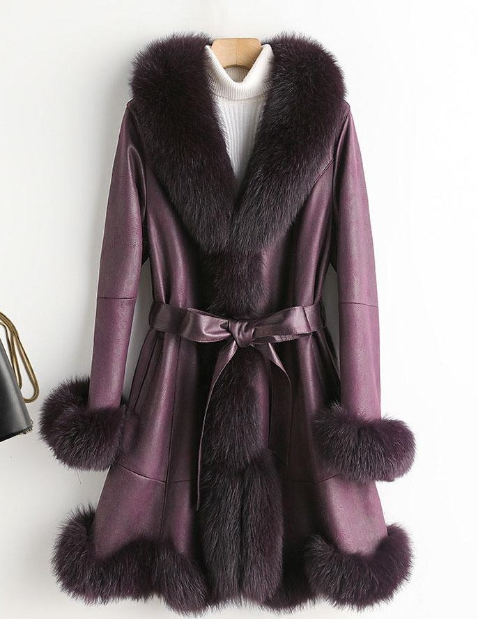 Genuine Leather Real Rabbit & Fox Fur Long Coats