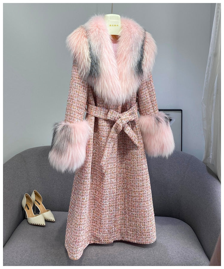 Cashmere Wool Trench Coats Big Fur Collar And Cuffs