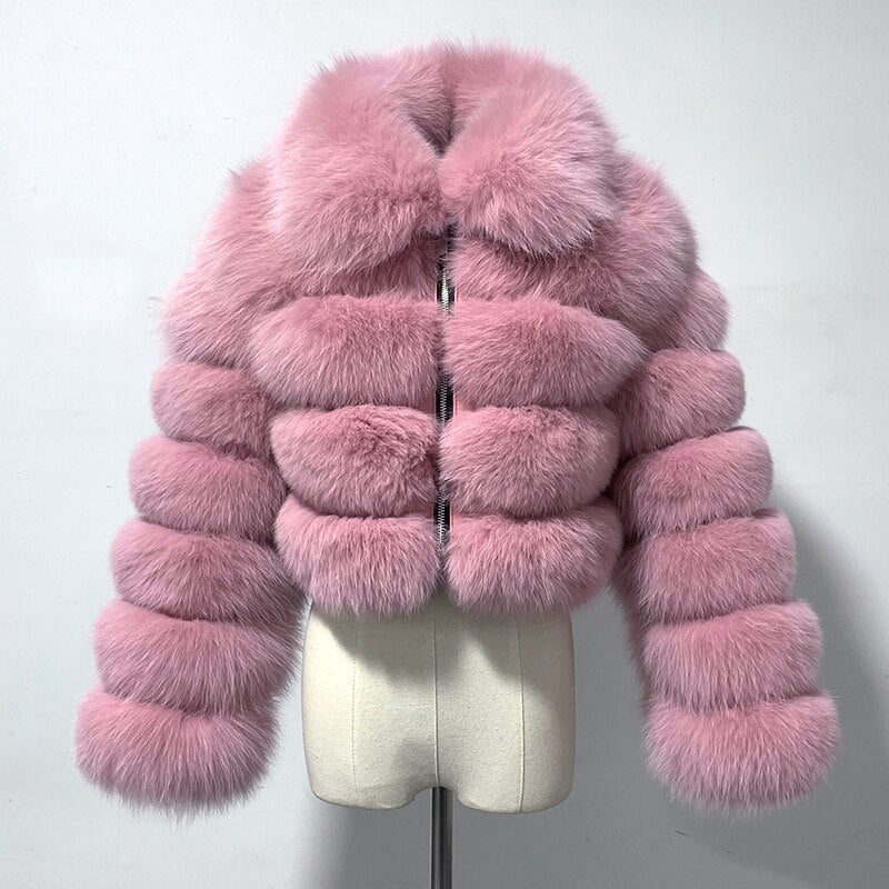 Pattern Real Fox Fur Coats Short