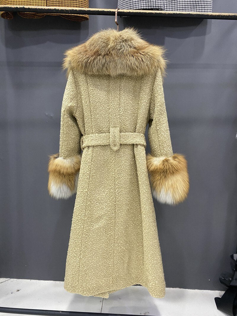 Cashmere Wool Trench Coats Big Fur Collar And Cuffs