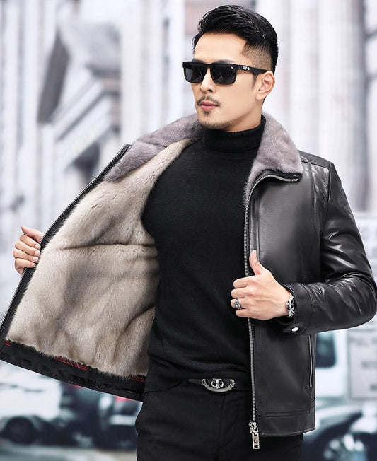 Genuine Leather Jacket Mink Fur liner