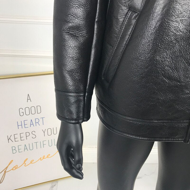 Black Genuine Leather Coats Real Fur Liner