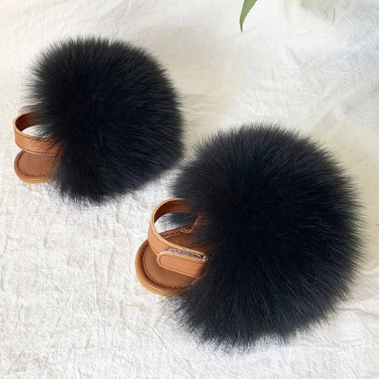 Kids Fur Slippers With Straps Open-toe Sandals