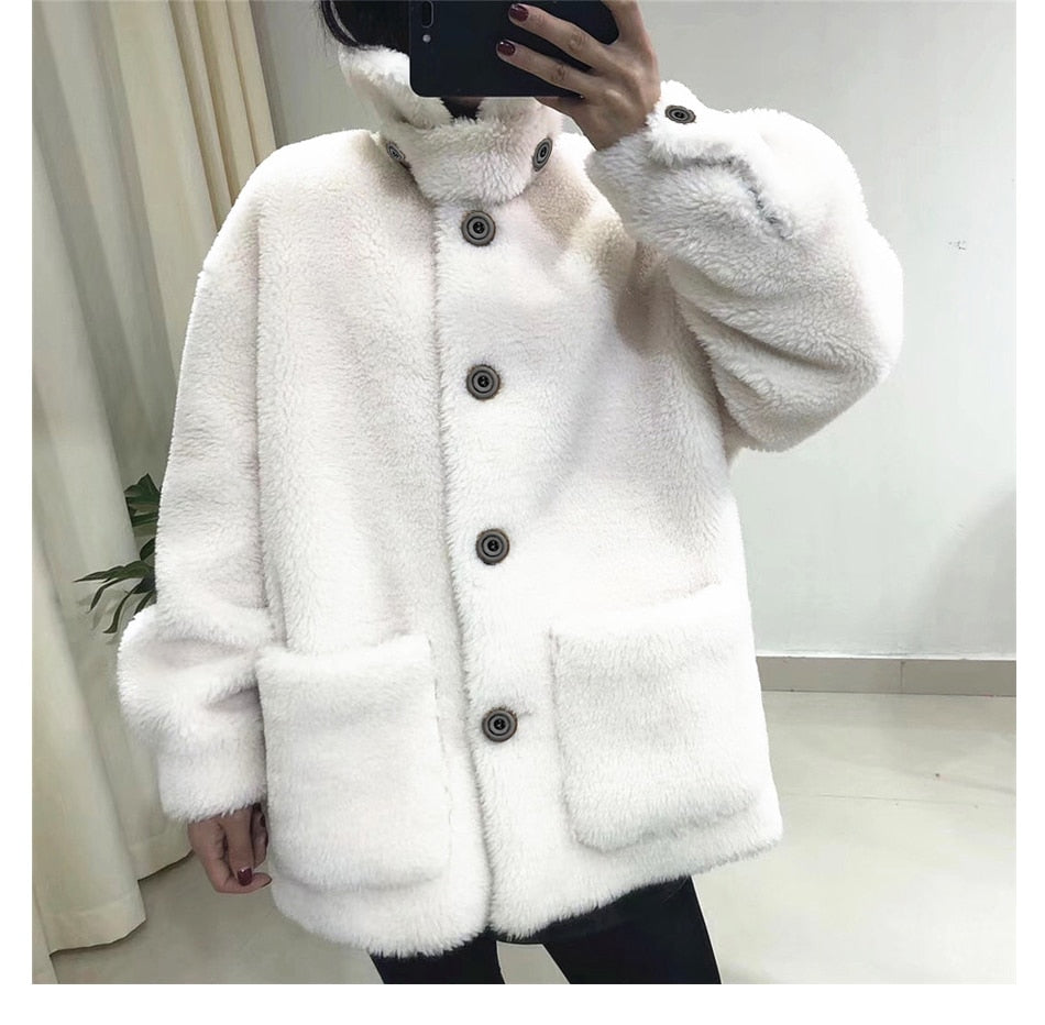 Teddy Bear Shearling Merino Sheep Fur Short Coats