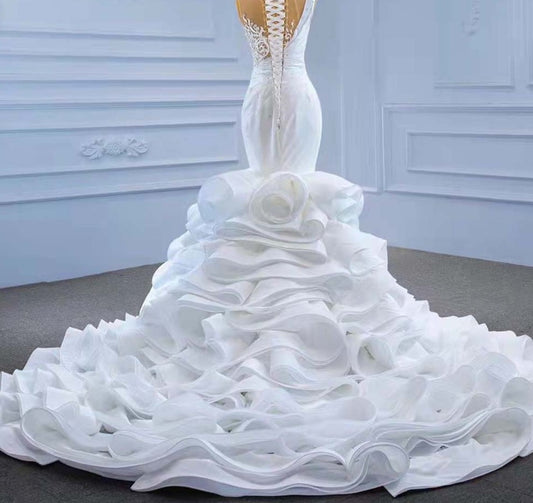Whip Cream Ruffles Sleeveless Wedding Dresses