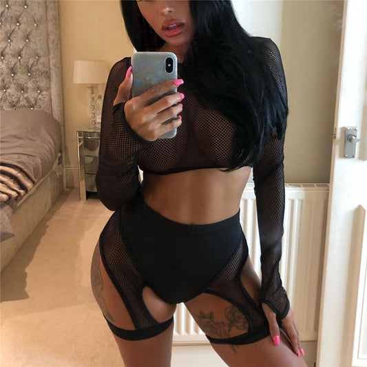 Black Spandex High Waist Fishnet Booty Shorts