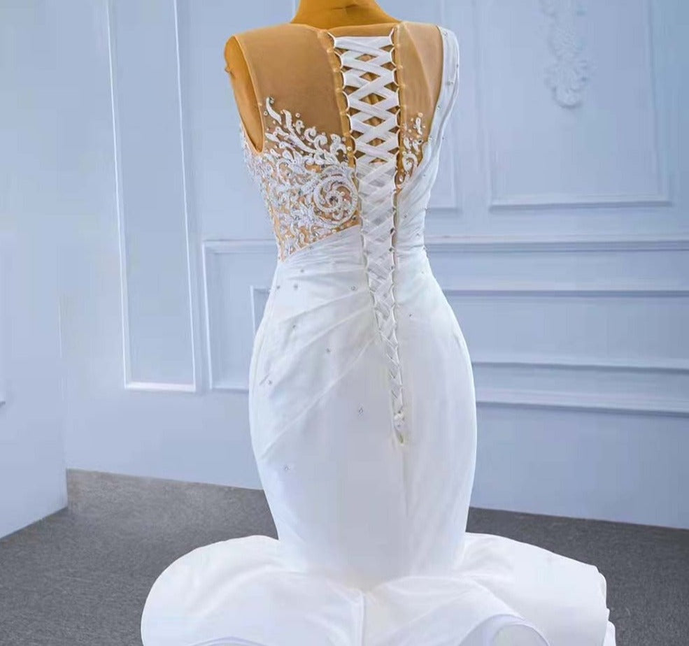 Whip Cream Ruffles Sleeveless Wedding Dresses