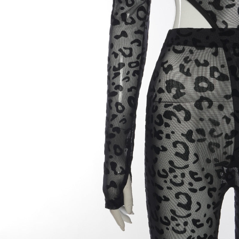 Leopard Mesh One Sleeve Bodysuit & Legging Set