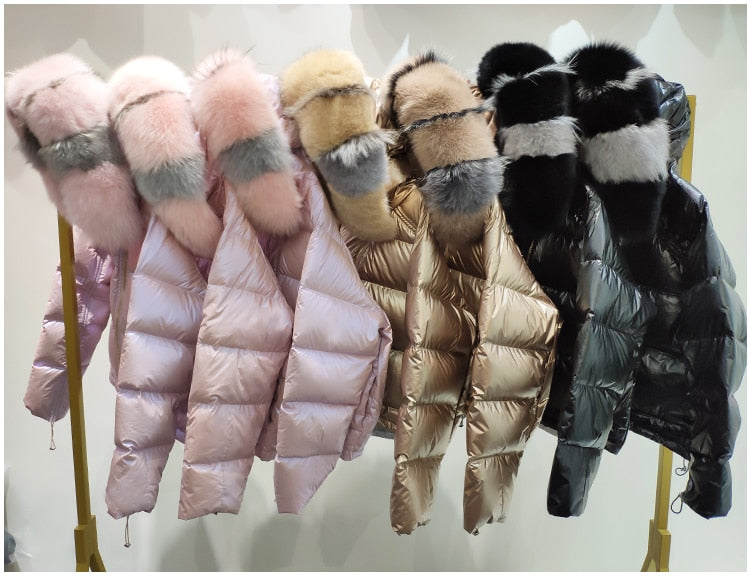 Metallic Real Fox Fur Parka Reversible Puff Jackets (Multi-Colors)