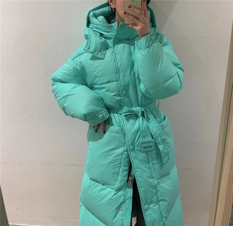 Loose Knee-length Hooded Down Jackets