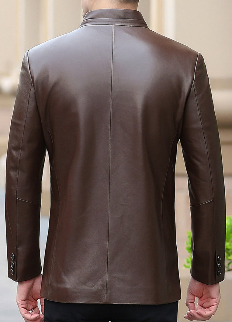 Genuine Leather Stand Up Collar Jackets