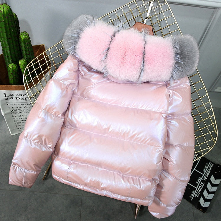 Metallic Real Fox Fur Parka Reversible Puff Jackets (Multi-Colors)