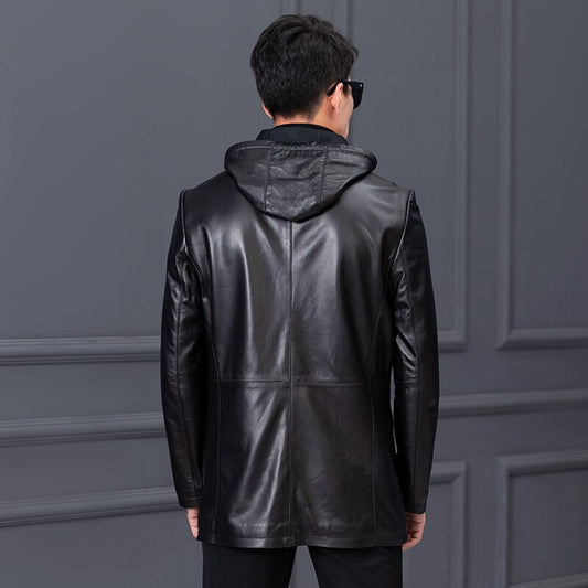 Genuine Leather Coat Hooded