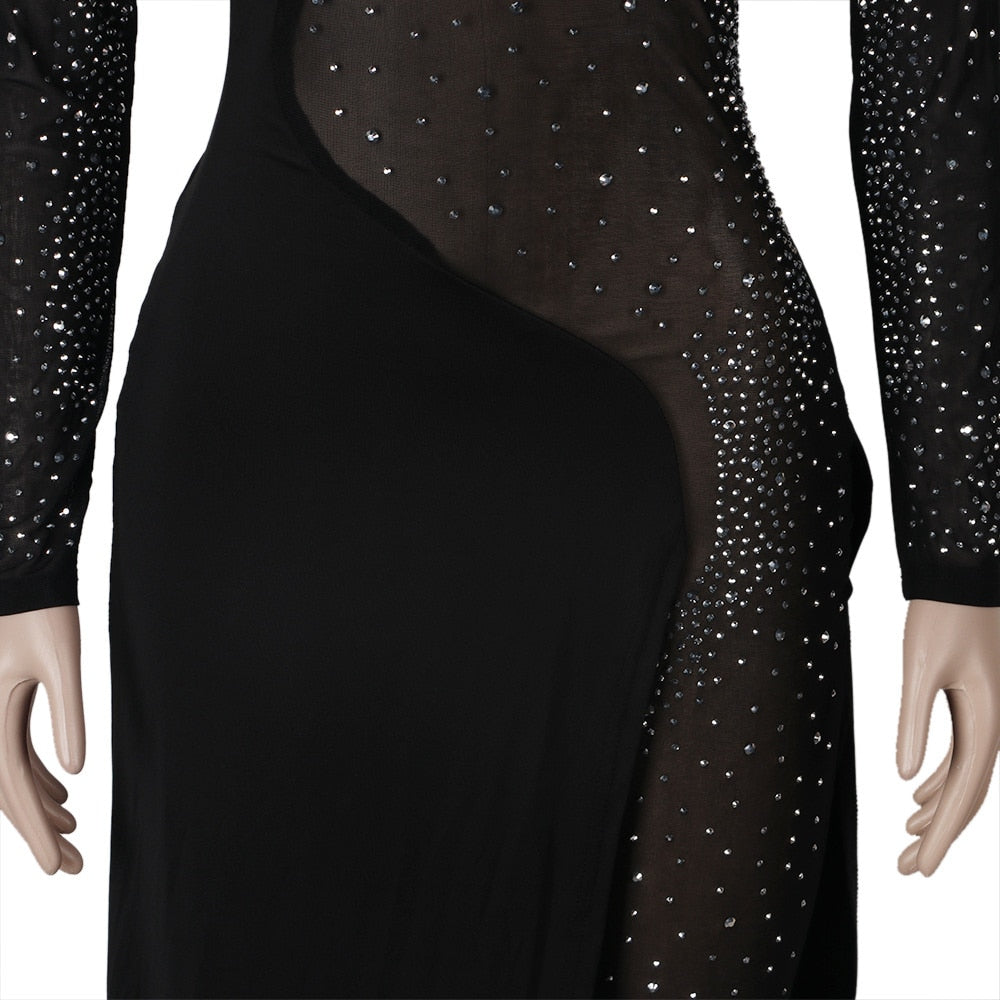 Studded Mesh Long Sleeve Jumpsuit Dresses