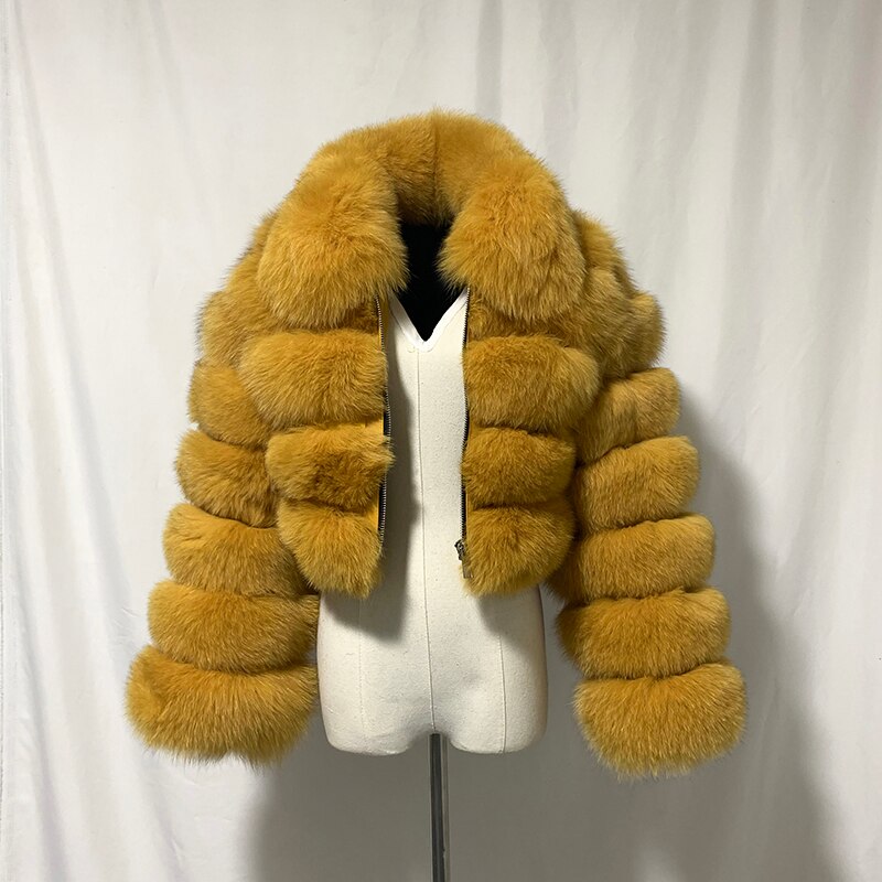 Pattern Real Fox Fur Coats Short