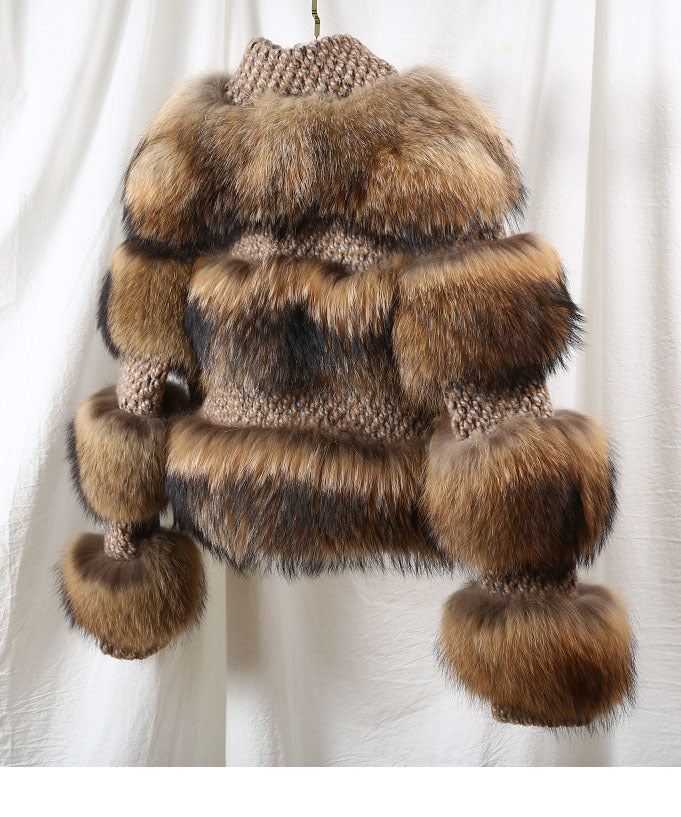 Real Fur Natural Woolen Crop Coats