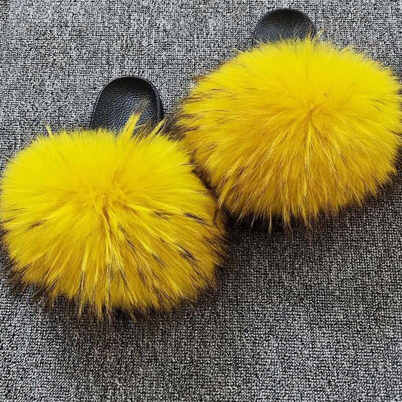 Real Fur Slides Sandals Slippers Flip Flops