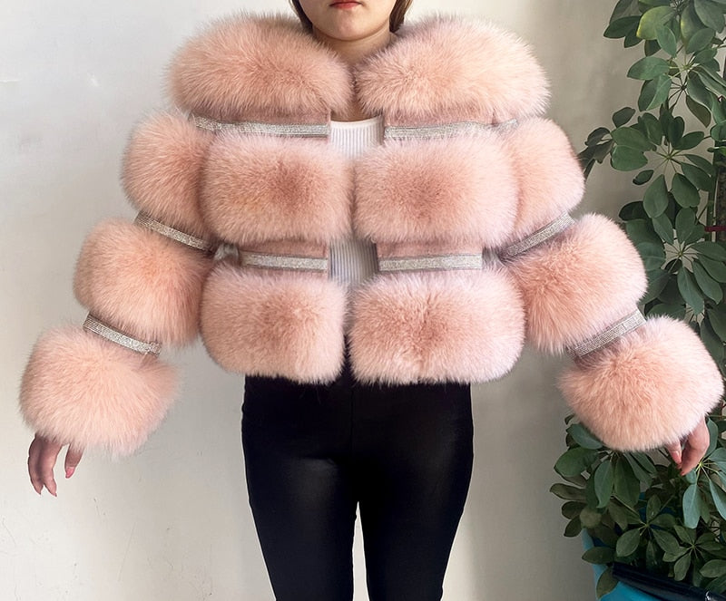 Real Fox Fur Crystal Diamond Jackets