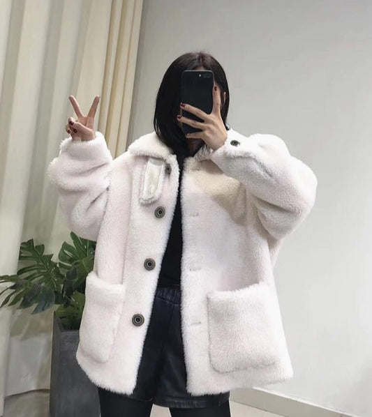 Teddy Bear Shearling Merino Sheep Fur Short Coats