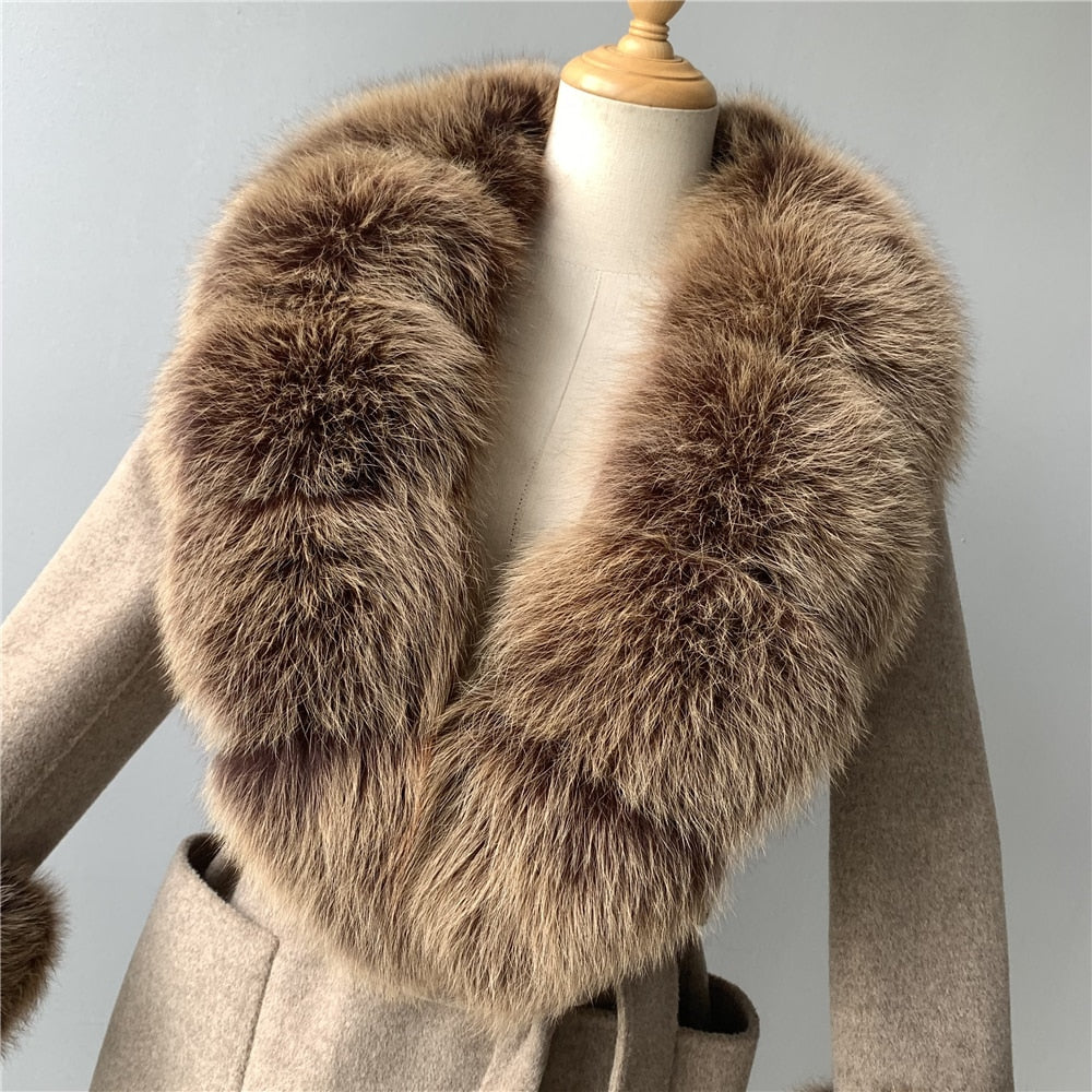 Cashmere Trench Coats Real Fur Collar & Cuffs