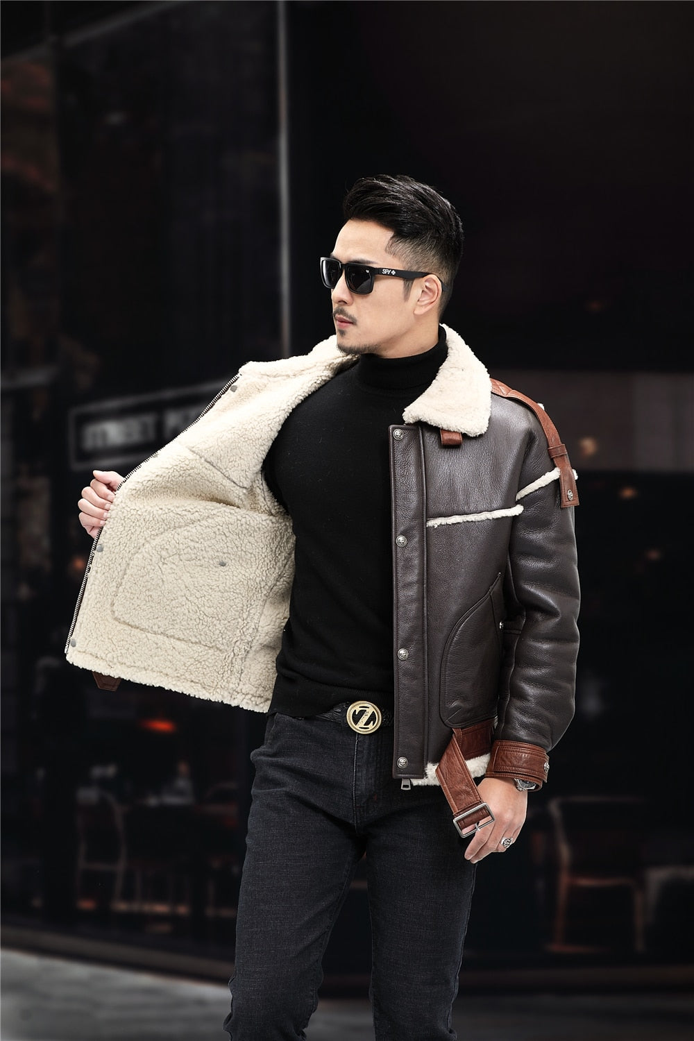 Brown Genuine Leather Shearling Fur Coat