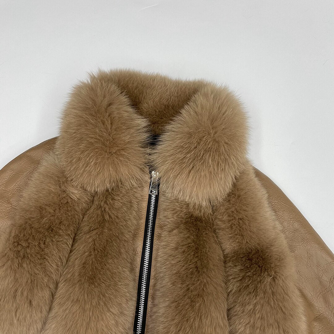 Genuine Leather Coats With Fluffy Real Fur Pattern