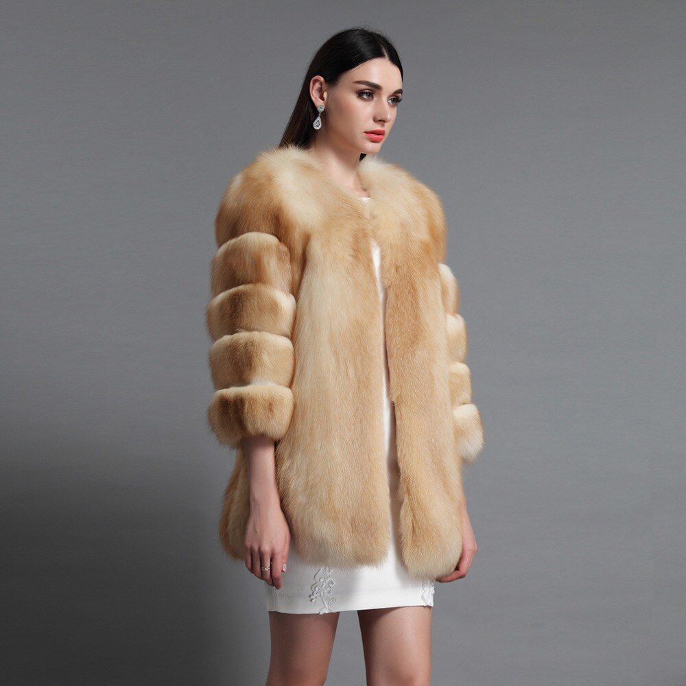 Red Fox Fur Full Pelt Three Quarter Sleeve Fur Coat