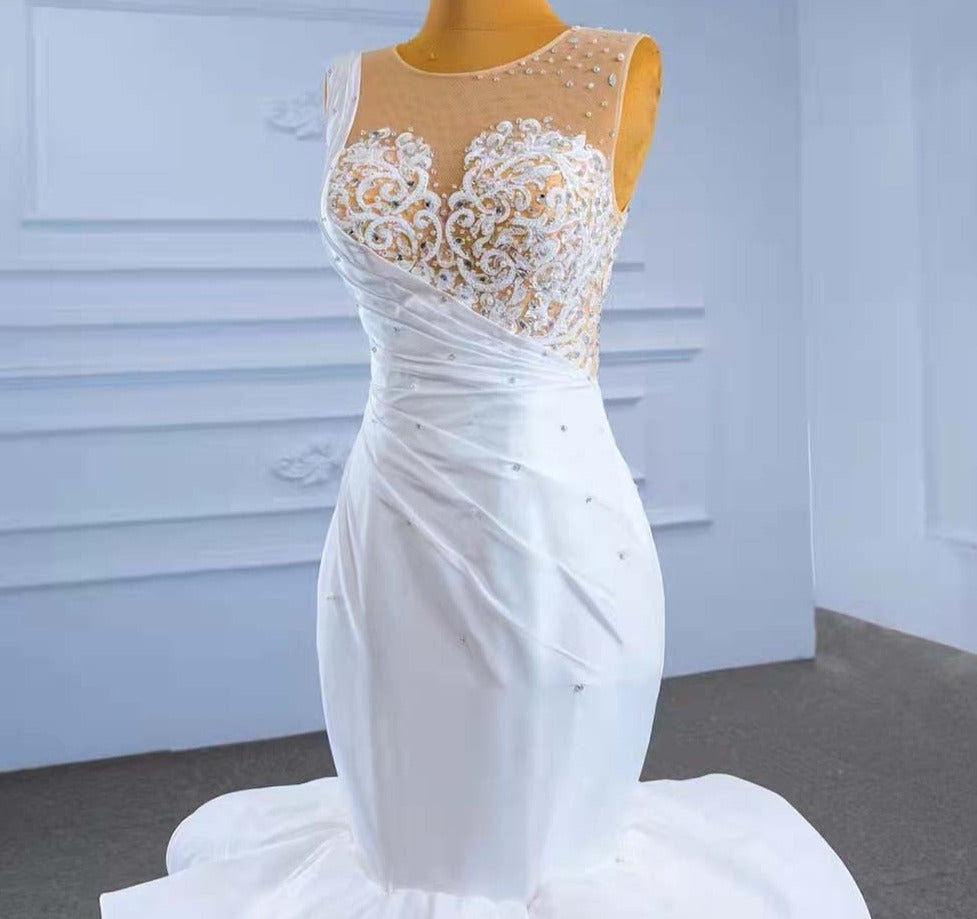 Whip Cream Ruffles Sleeveless Wedding Dresses