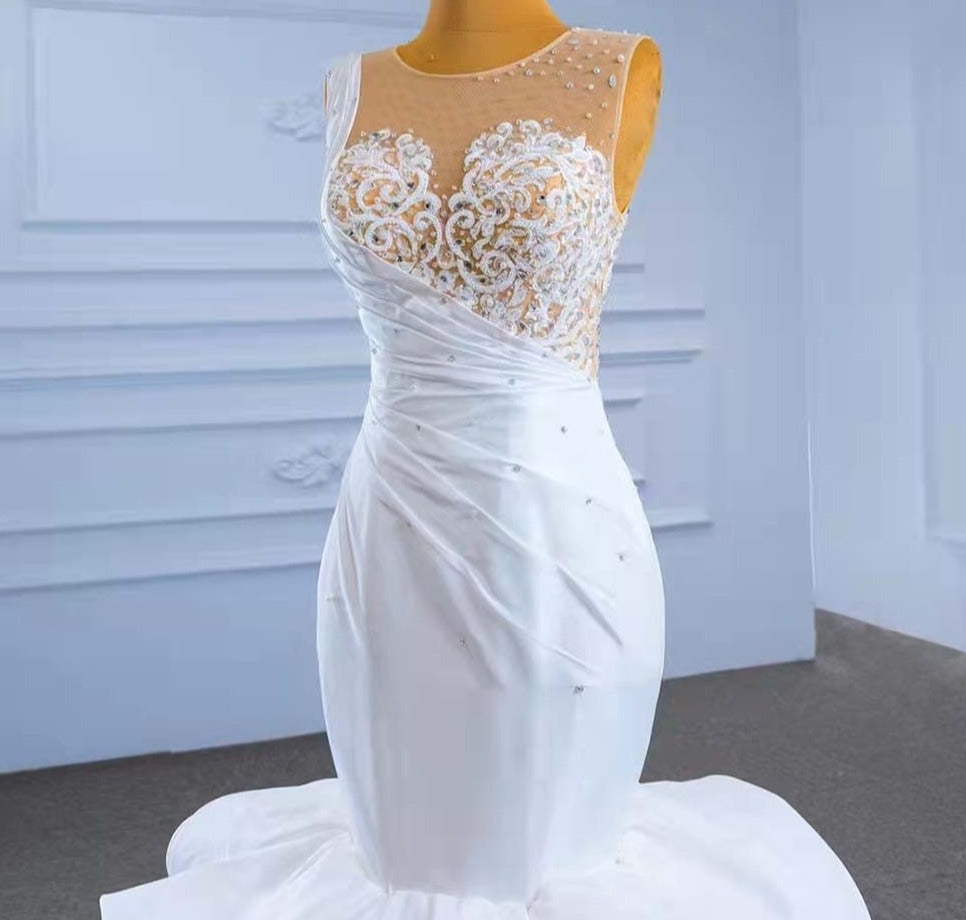 Whip Cream Ruffles Sleeveless Wedding Dresses