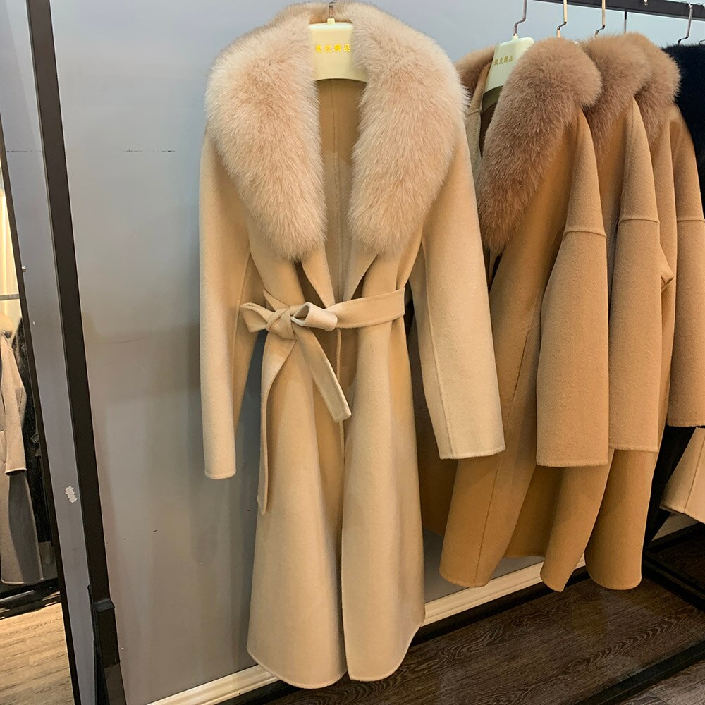 Real Wool Real Fox Fur Collar Long Coats