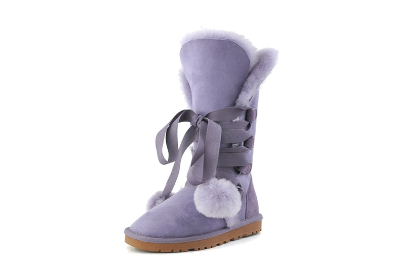 Genuine Leather High Snow Boots Shearling Lining