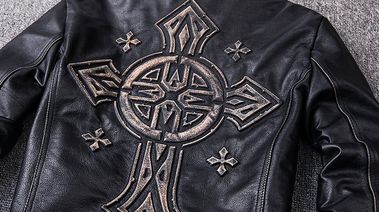 Genuine Leather Vintage Cross Moto Jacket