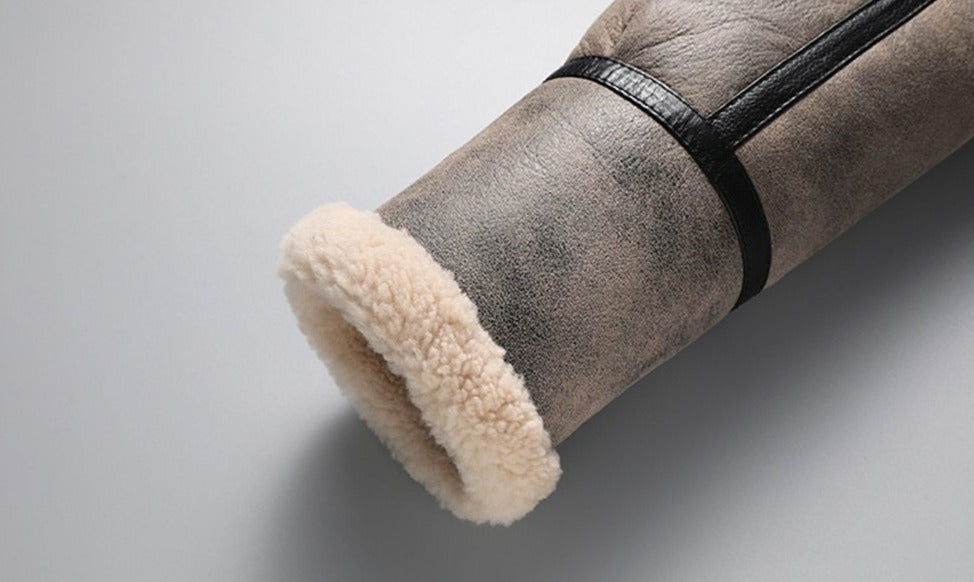 Genuine Leather Sheepskin Stone Brown Slim Fur Coats