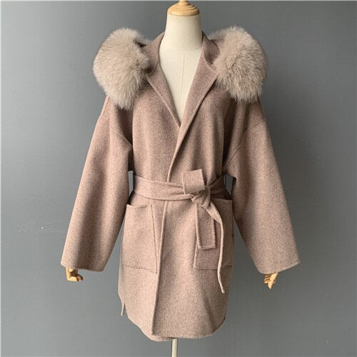 Cashmere Pea Coats Real Fur Hoodie & Cuffs