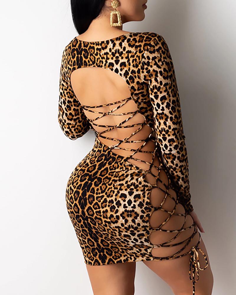 Backless Leopard Bandage Bodycon Mini Dress