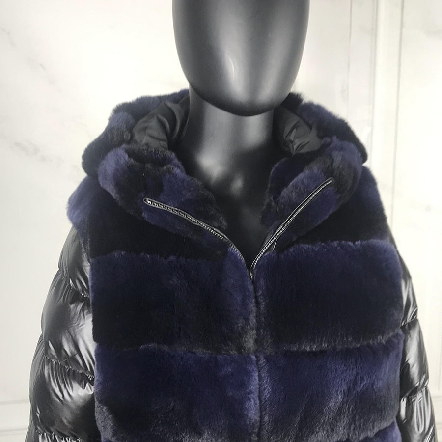 Real Fur Coat Duck Down Sleeves Hooded Coats
