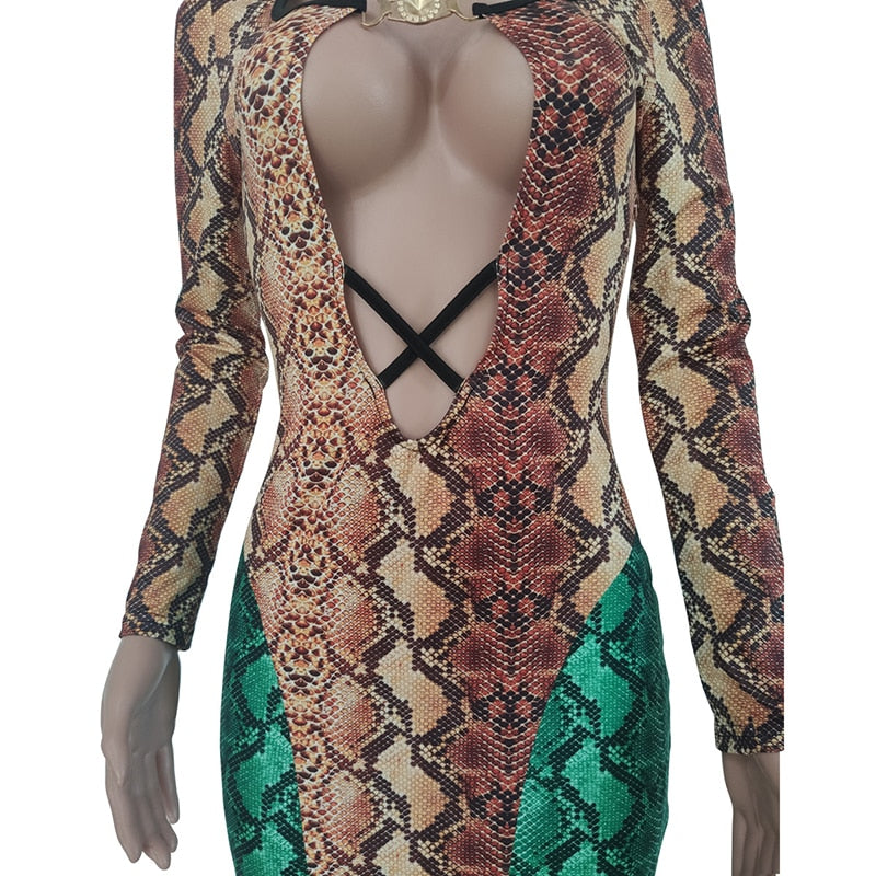 Snake Long Sleeve Cut-Out Maxi Dresses